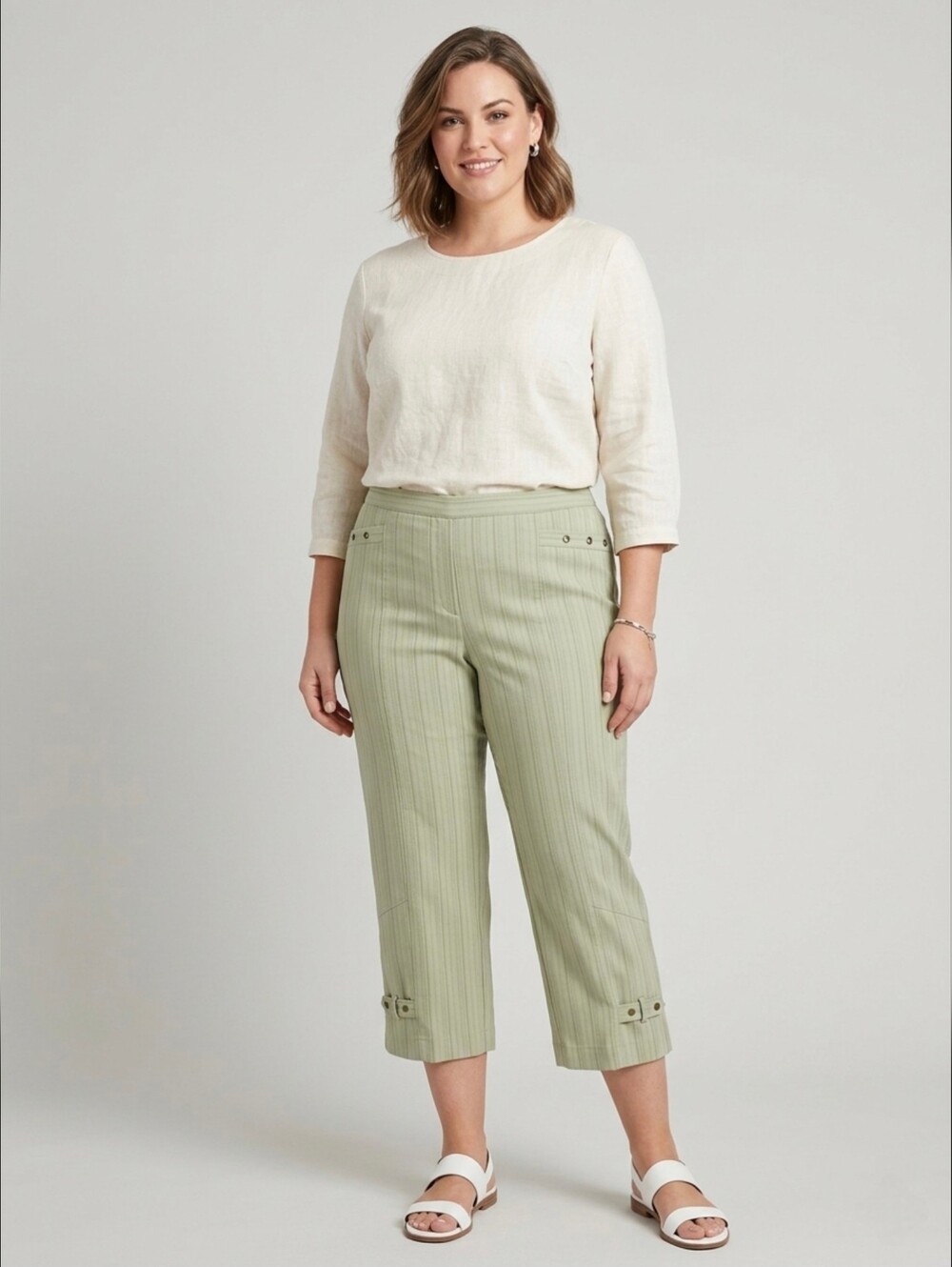 Penningtons Sage Green Striped Capris - Plus Size 2X - Summer Essential
